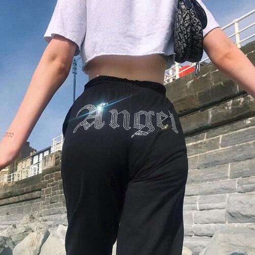 Womens pants Cotton Casual Y2K Pants Rhinestone Print Hight Waist Cargo Pants Sports Winter Harajuku Street Trouser suits Slim