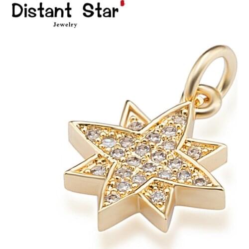 High quality gold star micro pave cz copper necklace pendant jewelry connector accessories diy jewelry necklace making hole