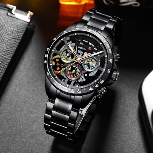 Skeleton Watch Automatic Mchanical Sports Wrist Watch HAIQIN DESIGN 2020 Waterproof Stainless Steel Men Watches 2020 Luxury New