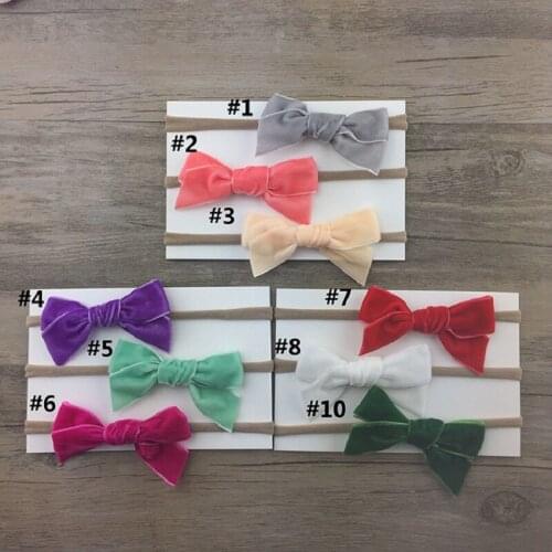 12pcs Children Girls Nylon Headbands Colorful Bow Velvet Headband For Girls Hair accessories High Elastic Headwear