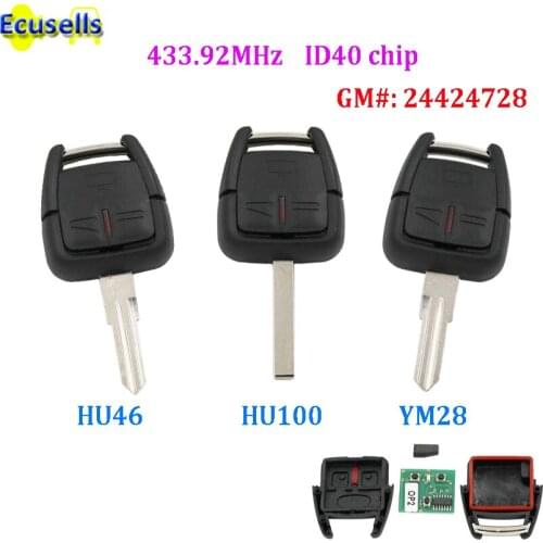 Remote Key fob 3 Button 433.92mhz Transponder chip ID40 For Vauxhall Opel Astra Zafira Vectra Omega HU46/YM28/HU100 24424728
