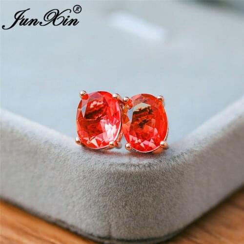 Bicolor Rainbow Fire Crystal Oval Earrings Rose Gold Colorful Pink Yellow Red Purple Zircon Wedding Stud Earrings For Women CZ