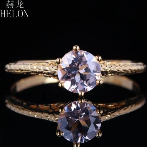 HELON Solid 10k Yellow Gold Flawless Round 6mm 0.72ct Natural Morganite Fine Jewelry Vintage Exquisite Women Engagement Ring