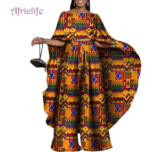 2 Piece Set Africa Clothes Women Dashiki Print Two Piece Suit Long Tops + Wide Pants Party Plus Size Clothing For Lady WY8997