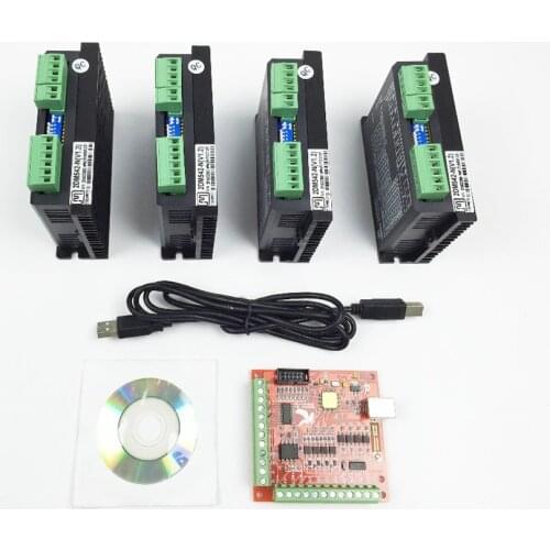 CNC system control system kit, 1*Red Breakout Board USB MACH3 100Khz 4 Axis Interface Driver Motion Controller+4*2DM542