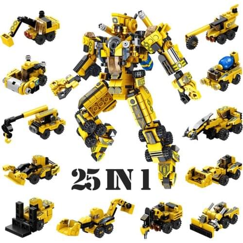 City Engineering vehicle Mecha Robot 25 in 1 Creative Combination Deformation War Building Blocks Set Bricks Model Kid Toys Gift