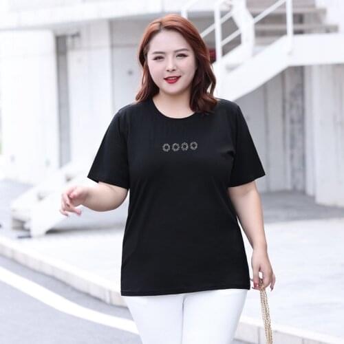Summer clothing 2021 Street style Fashion Casual short-sleeved T-shirt for women Loose Plus size 5XL Hot diamonds female tops