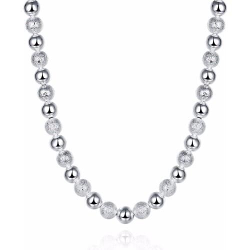 Hot 925 sterling silver jewelry diameter 8mm matte smooth bead necklace 20 inch simple spherical silver necklace free shipping