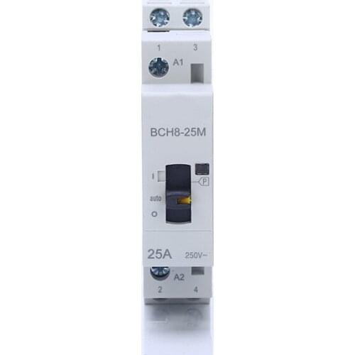 CT1 2P 25A 220V/230V 50/60HZ Din rail Household ac Modular contactor with Manual Control Switch 2NO or 1NO 1NC or 2NC