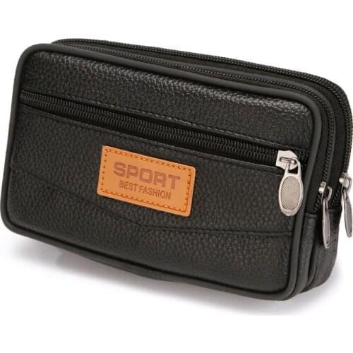 Fannypack Men Belt Bag Male Zipper PU Leather Phone Pouch Bags High Quality Waist Boy Man Fanny Packs 7 Inch Phone Bag Case