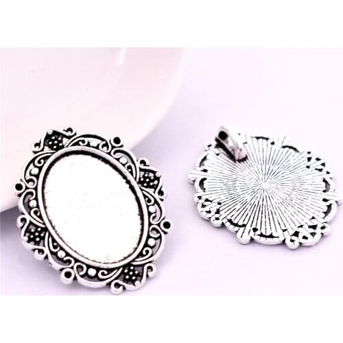 New Fashion 4pcs 18x25mm Inner Size Antique Silver Plated Simple Style Cabochon Base Cameo Setting Charms Pendant-A4-09