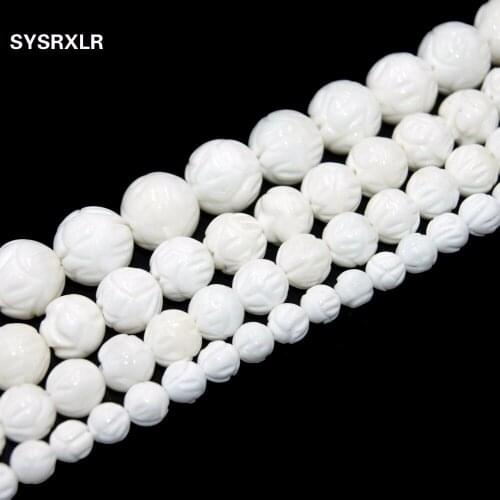 New Charm Natural Lotus Carving Tridacna White Shell Beads For Jewelry Making DIY Bracelet Necklace Buddhism 6/8/10/12/14 MM