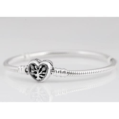 Original Moments Family Tree Heart Clasp Snake Chain Bracelet Fit 925 Sterling Silver Bead Charm Bangle Diy Europe Jewelry