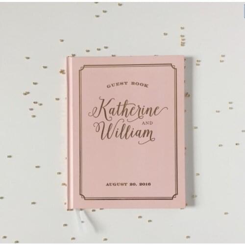 Personalize Blush and Real Gold Foil Wedding Guest Books, customize wedding guestbook photo albums photobooth keepsake book