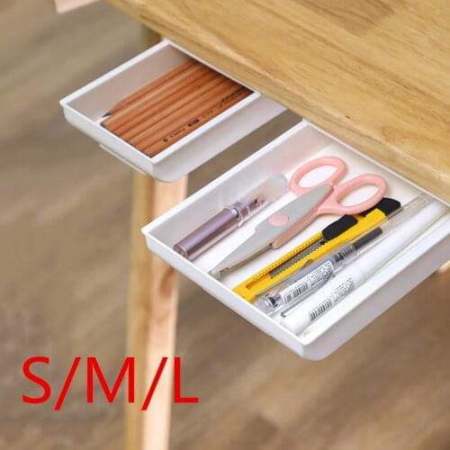 Self Stick Pencil Tray Under Desk Drawer Organizer Table Storage Organizer Boxes Stand Self-adhesive Under-drawer Storage Box