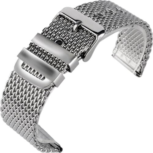 Silver Stainless Steel Mesh Watches Band for seiko watch 20/22/24mm Strap Pin buckle Replacement Wrist Bracelet