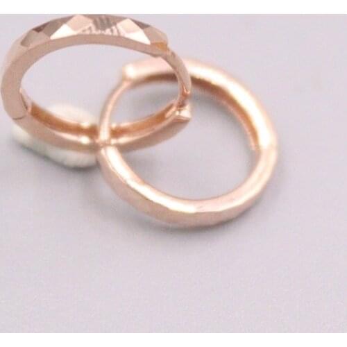Real 18K Rose Gold Earrings For Women Polish Finish Carved Surface Real Gold Hoop Earrings 12mmDia Gift Small Circle Gift