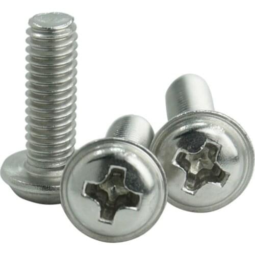 Luchang M3 M4 Cross Round Head Carbon Steel Screws with Collar Pad Washer Silver Fastenerss PC Screws