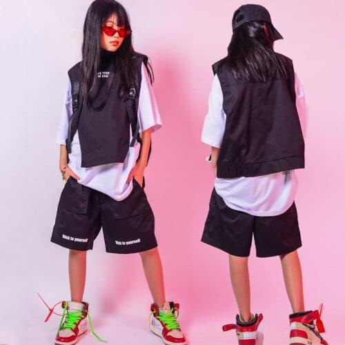 2020 Jazz Dance Street Dacne Wear Summer ChildrenS Black Hip Hop Dance Clothes For Girls Ballroom Performance Clothes DQS4396