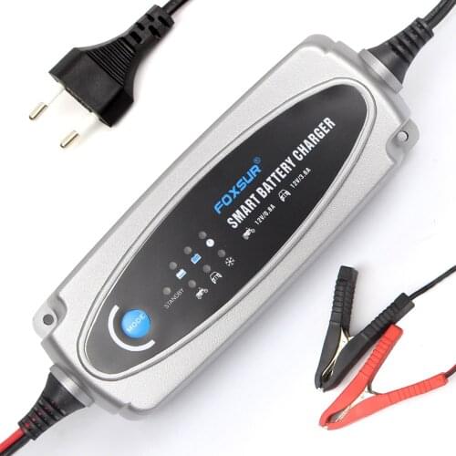 FOXSUR 12V 0.8A/3.6A Smart Battery Charger, Charge Current Selectable Lead Acid Battery Charger for Motorcycle and Car Charger