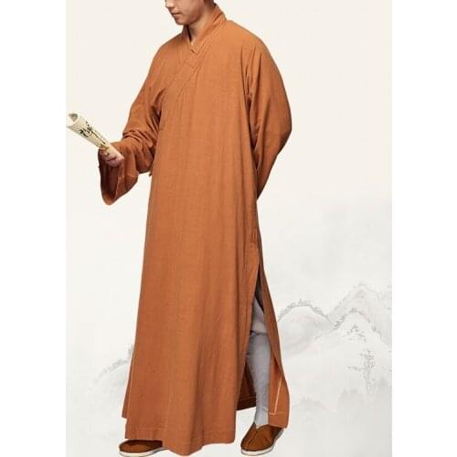 UNISEX high quality linen&cotton buddhist abbot nun monks zen robe meditation uniforms lay martial arts gownclothes earthyyellow