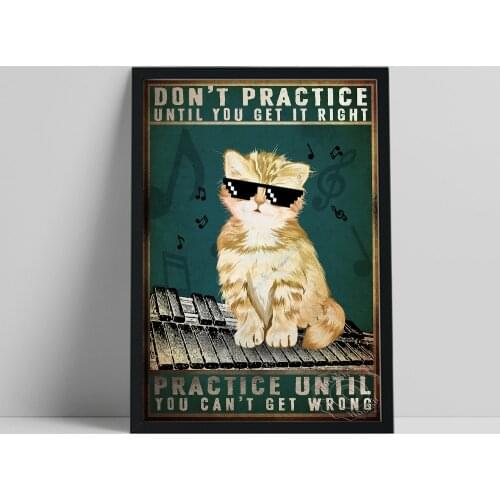 Vintage Animal Piano Poster, Don'T Practice Until You Get It Right Wall Picture, Funny Cat Piano Painting, Music Cat Lover Gift