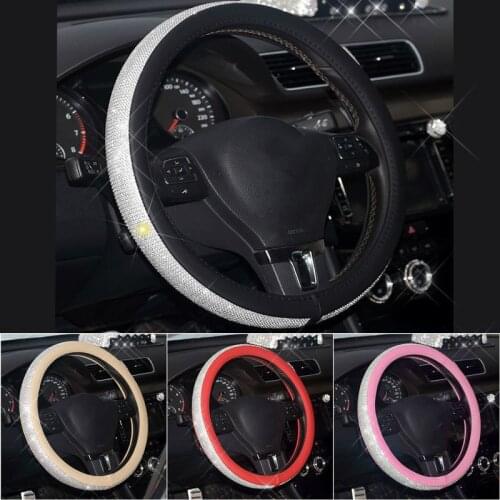Universal Shiny Rhinestones Steering Wheel Leather Protector Cover Wrap For Cars Trucks SUVs Steering wheel cover Decor Supplies