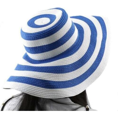 Women Fashion Stripe Wide Brim Floppy Straw Hat Foldable Lady Summer Casual Beach Sun Cap casquette femme кепка женская 2021