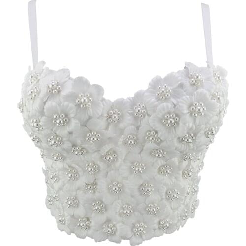 Vintage Floral Handmade Beading Party Sexy Top Women Vest Crop Top To Wear Out Push Up Bralette Bra Corset Tops Clothes