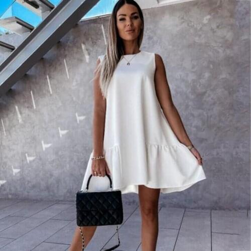 Casual Loose Summer Women Dress Fashion Ruffle Party Club Mini Dress O Neck Sleeveless Vintage Dresses For Woman Robe Femme 2021