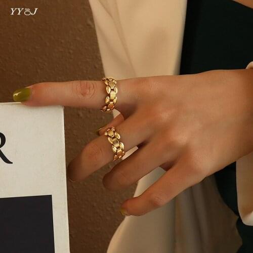 Watchband chain ring for women stainless steel gold stackable ring splicing punk hip-hop cool minimalist trendy jewelry 2021