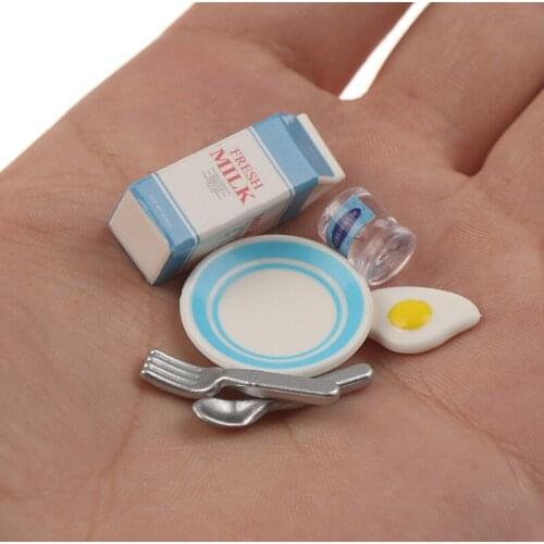 1Set 1/12 Scale Miniature Dollhouse Milk & Egg Breakfast Set For Mini Doll Food Play Kids Kitchen Set Accessories Toys