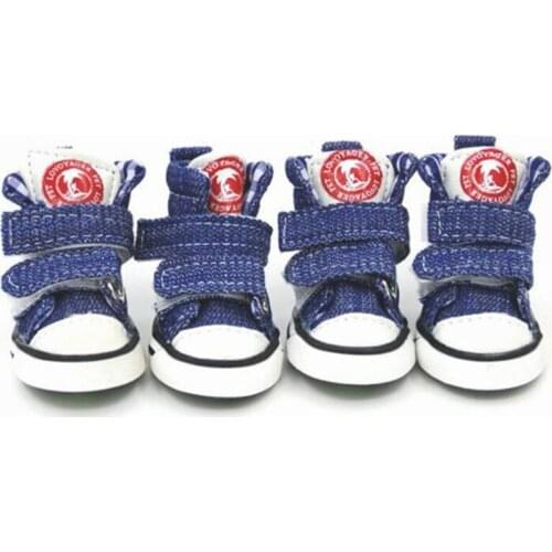 4 Pcs/set Dog Shoes Pet Dog Non-slip Canvas Boot Chihuahua Puppy Cat Denim Blue Sneakers for Small Large Dogs Shoes Pet Supplies
