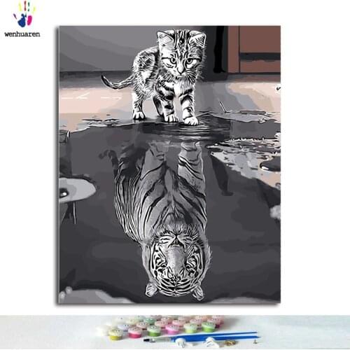 Digital Oil Painting Art Oil Painting Digital Diy Tiger and Kitty Hand Colored Decorative Painting Oil Painting