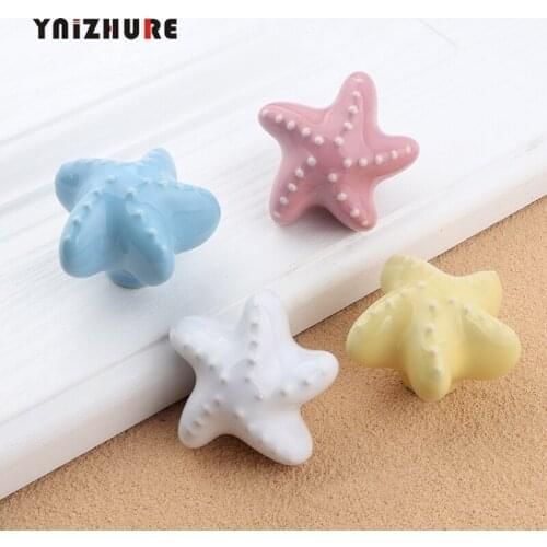Ocean Starfish Sea Star Kids Cabinet Door Handle Decor Kids Knobs Dresser Drawer Knobs Pulls Handles Colorful Ceramic