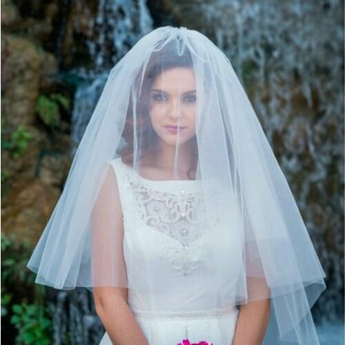 Wedding Veil Bridal Tulle Veils Comb Two Layers Short White Wedding Veils Cheap 2021 Ivory Bridal Veil
