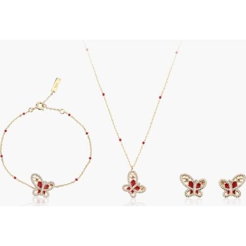Fine Jewelry Sets For Women Vintage Gold Hollow Butterfly Enamel Color Inlay Zircon Stone Earrings Bracelets Necklaces Pendants