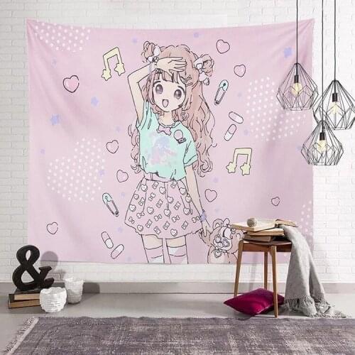 Ins Cute Girls Room Wall Decor Tapestry Kawaii Anime Background Cloth Bedside Secret Space Dormitory Bedroom Decoration