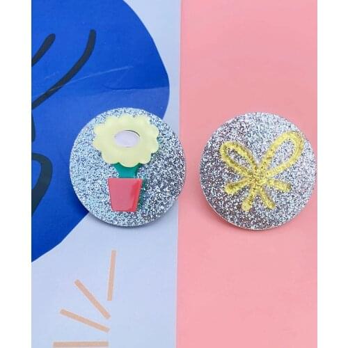 States acrylic flower girl temperament stud earrings original wind flower pot bowknot asymmetry needles stud earrings