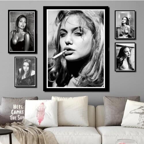 Perfect JL Angelina Jolie Sexy Hot Movie Star Acrtess Black And White Smoking Poster Home Decor wall stickers