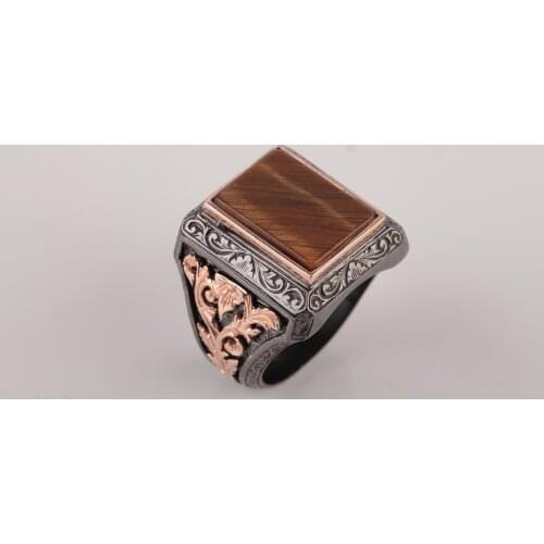 UM US JEWELRY Gold Plated Black Ancl Authentic Embroidered 925 Sterling Silver Ring