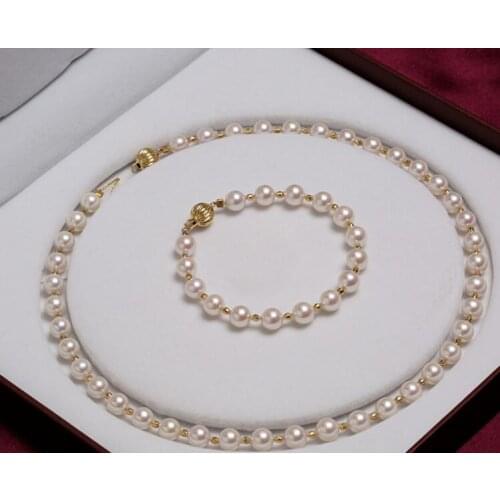 Beautiful 10-11 mm round white pearl necklace 18 & bracelet 8" set