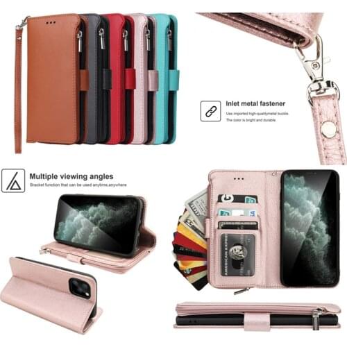 Microfiber multi-function zipper flip card leather case for iPhone 12 11 Pro max case XS MAX 5S 6 7 8 plus X XR SE2 12MINI cover