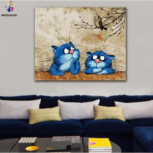 DIY colorings pictures by numbers with colors Cute cat illustration wind picture drawing painting by numbers framed Home