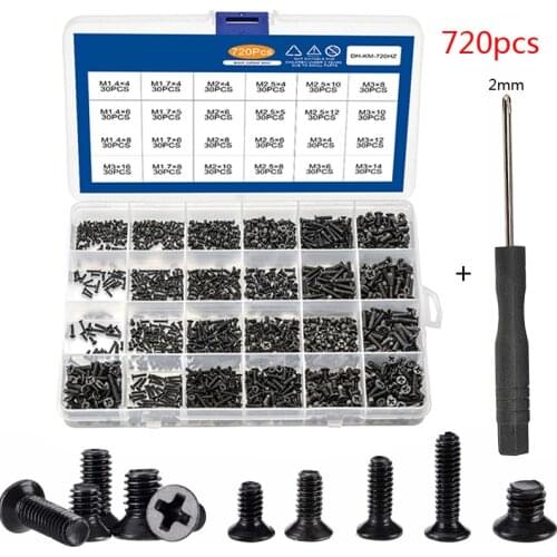 720pcs countersunk flat head phillips mini screw set m1.4 m1.7 m2 m2.5 m3 carbon steel computer notebook laptop screws kit