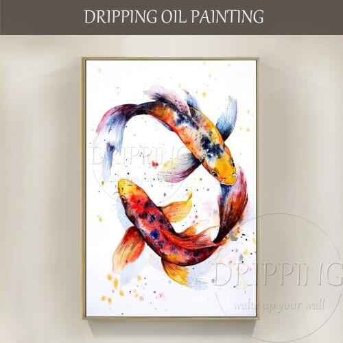 Wall Decor Painting Hand-painted Modern Animal Fish Oil Painting on Canvas Impressionist Fishes Oil Painting for Kitchen Decor