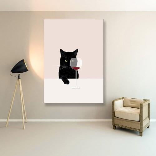 Black Cute Cat Poster Nordic Wall Art Canvas Painting Modern Living Room Bedroom Lounge Minimalist Prints Room Decor Aesthetics