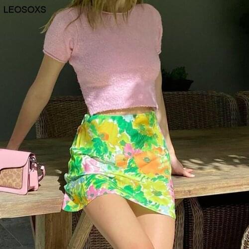 2021 New Summer Womens Printed Bag Hip Pastoral Temperament Slim And Thin A-line Skirt Female Fresh And Sweet Short Skirt