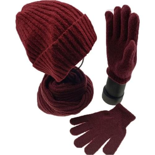VISROVER 9 colorways one set unisex Autumn winter solid color acrylic beanies scarf gloves unisex Warm cap& snood gloves match