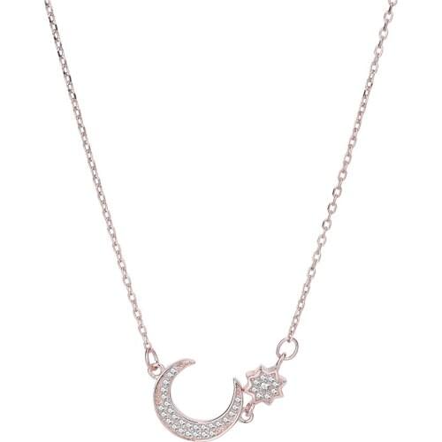 Real Sterling Silver S925 Necklace Moon Star Pendant Chain Choker Collar for Women Valenties' Day Anniversary Jewelry Female
